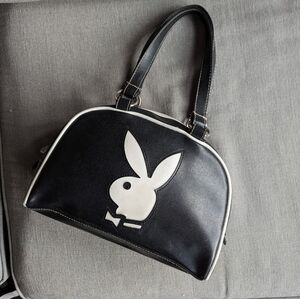 PLAYBOY vintage 90s Y2K Playboy Bunny Black Faux Leather Satchel Bag Purse
